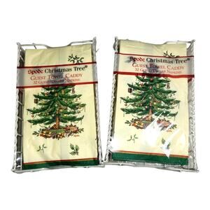 NOS Sealed Vintage Spode Christmas Tree Towel Caddy Dinner Napkins Set of 2 NEW